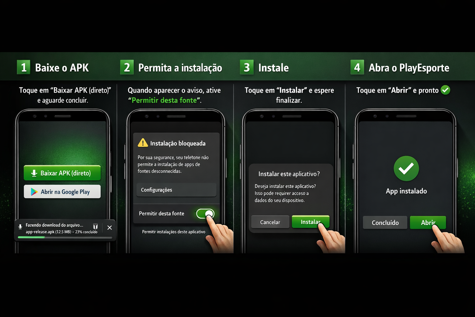 Guia de instalação do APK - 4 passos